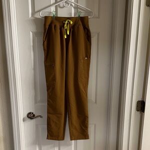 Figs Tan Cargo Pants with Yellow Drawstring
